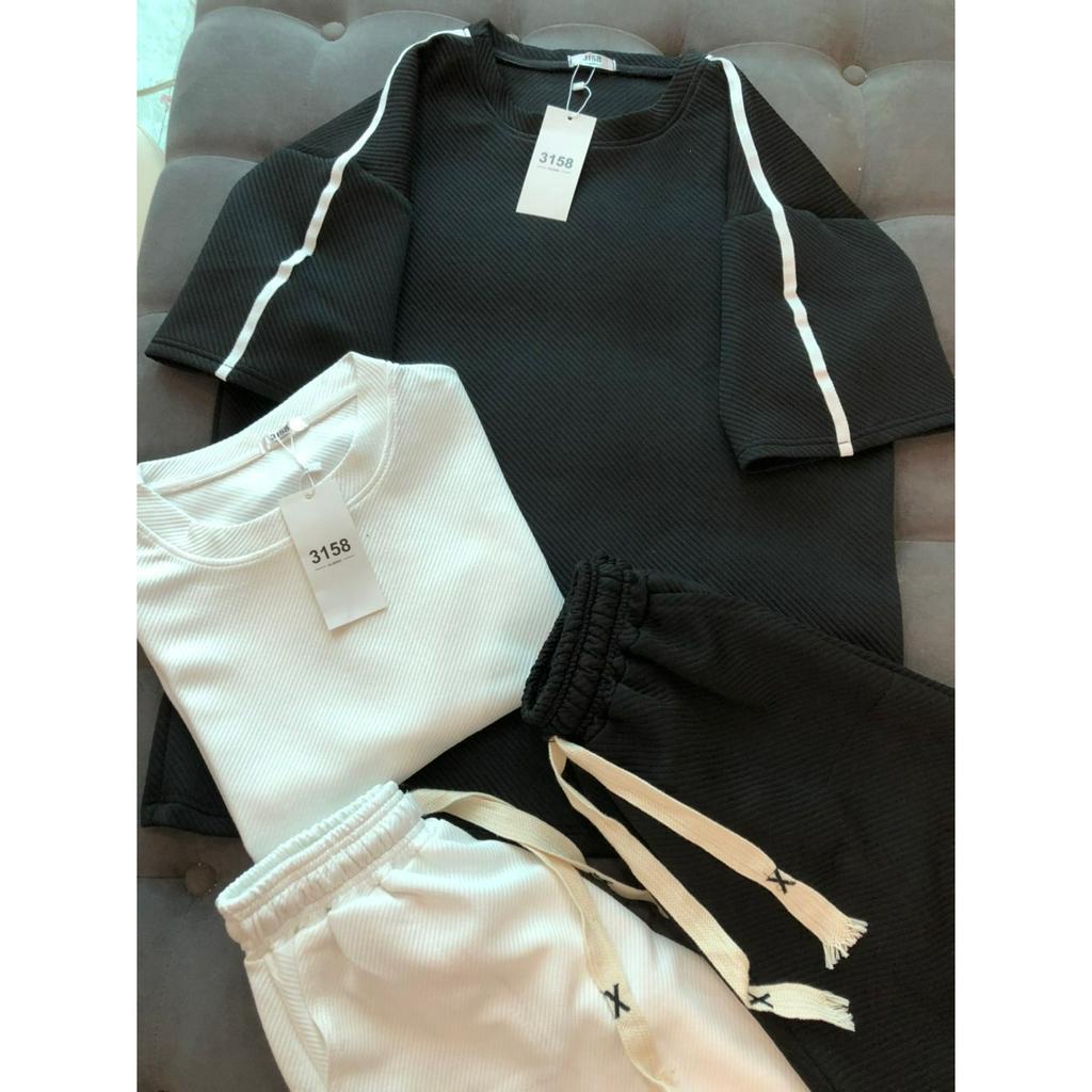 Set Đồ Bộ Nam Nữ Chất  sóng Cổ tròn Viền tay dáng rộng phong cách Hàn quốc