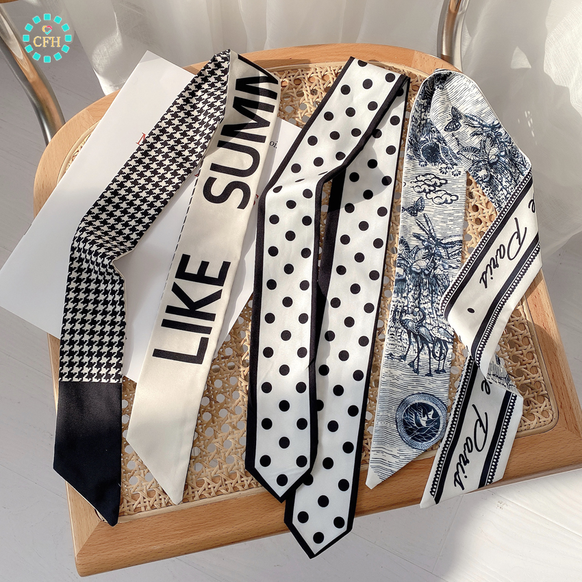 【cfh】Retro Streamer French Scarf Ribbon Scheming Printing Headband Female Tying Hair-1PCS