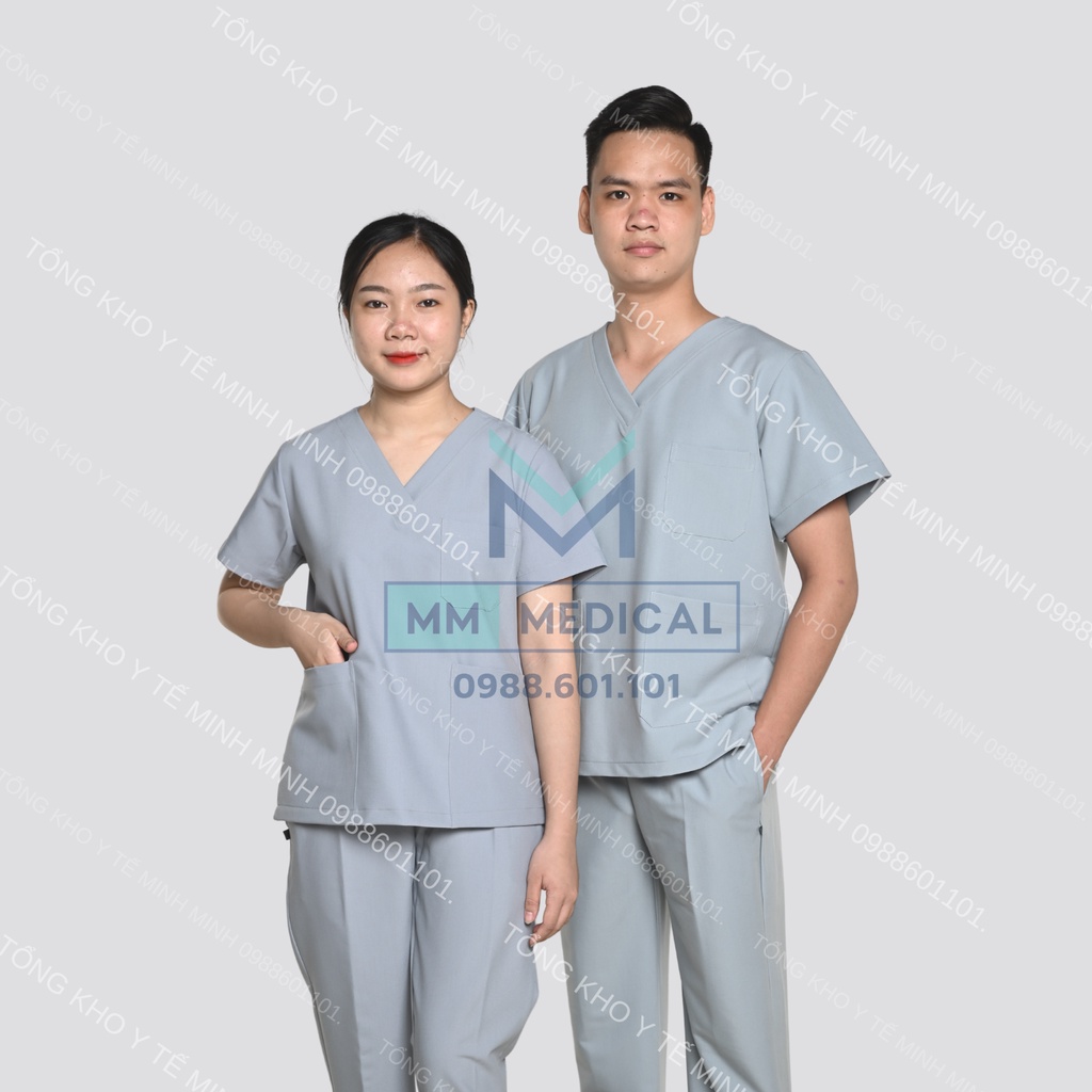 Bộ quần áo Spa, Blu y tế, đồng phục phòng khám, thẩm mỹ màu Ghi Xám