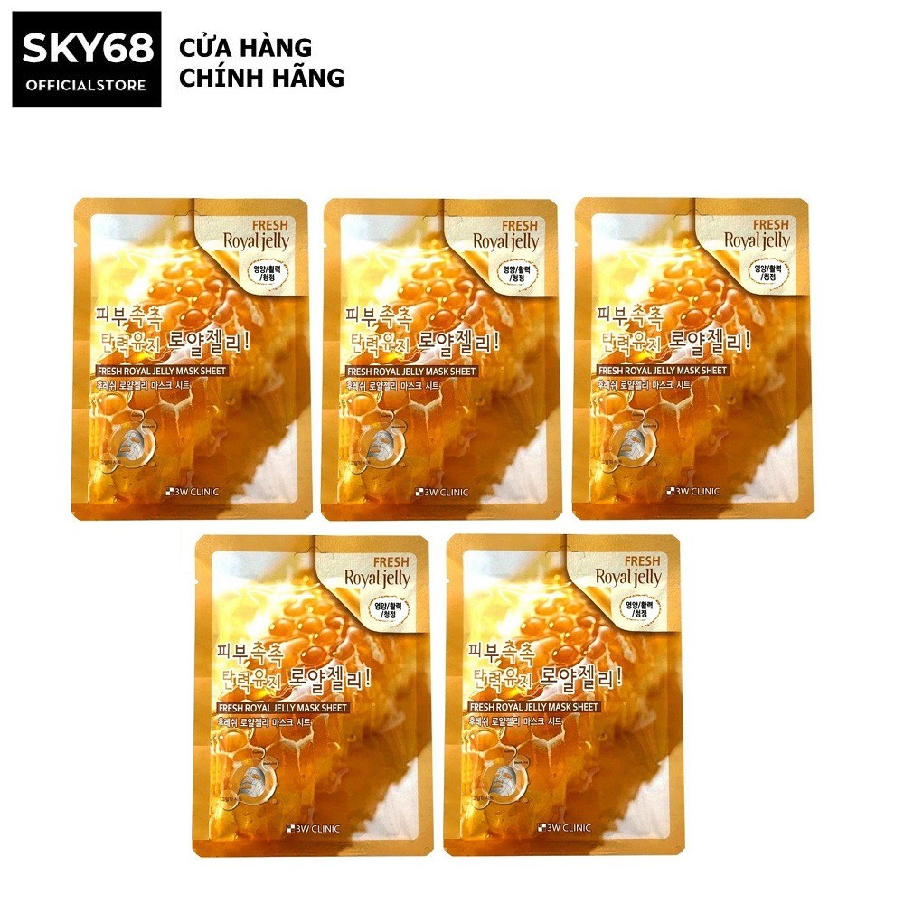 Combo 5 Mặt Nạ Dưỡng Sáng, Săn Chắc Da Sữa Ong Chúa 3W Clinic Royal Jelly Mask Sheet 23ml x 5