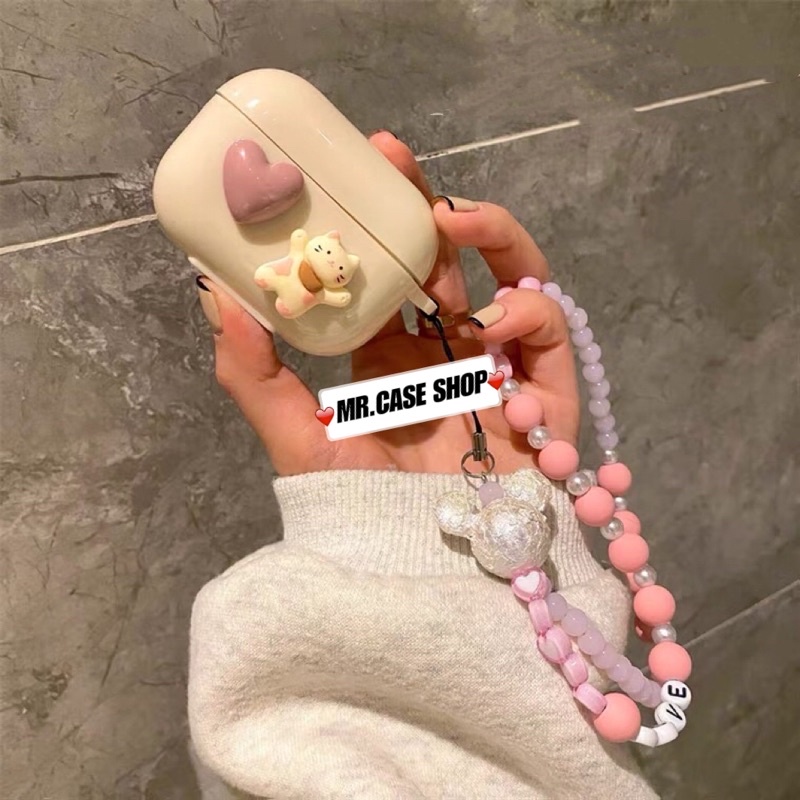 Case Airpods 1/2 /3/Pro Vỏ Ốp Tai Nghe Nhựa Dẻo Hình Hoạt Tiết Mèo Tim Kèm Dây Đeo Dài - Mr.Case AirPods