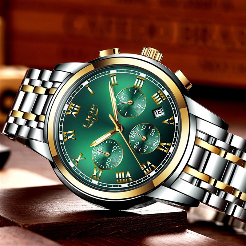 LIGE Đồng Hồ Nam Bằng Thép Không Gỉ Sang Trọng