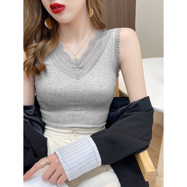 Áo 2 dây mặc vest phối ren cỗ chữ V cao cấp