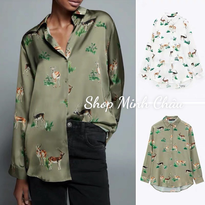 (Sẵn) Áo sơ mi hình hươu Zarraa dư sịn, 2 mầu