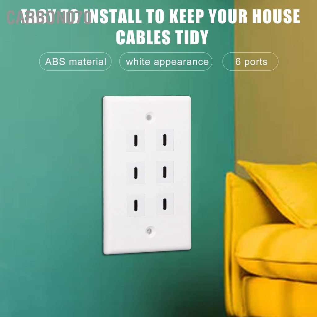 Carbon070 Ổ cắm 6 cổng USB Loại C treo tường Khả năng ứng dụng rộng rãi Đầu cho văn phòng kinh doanh
