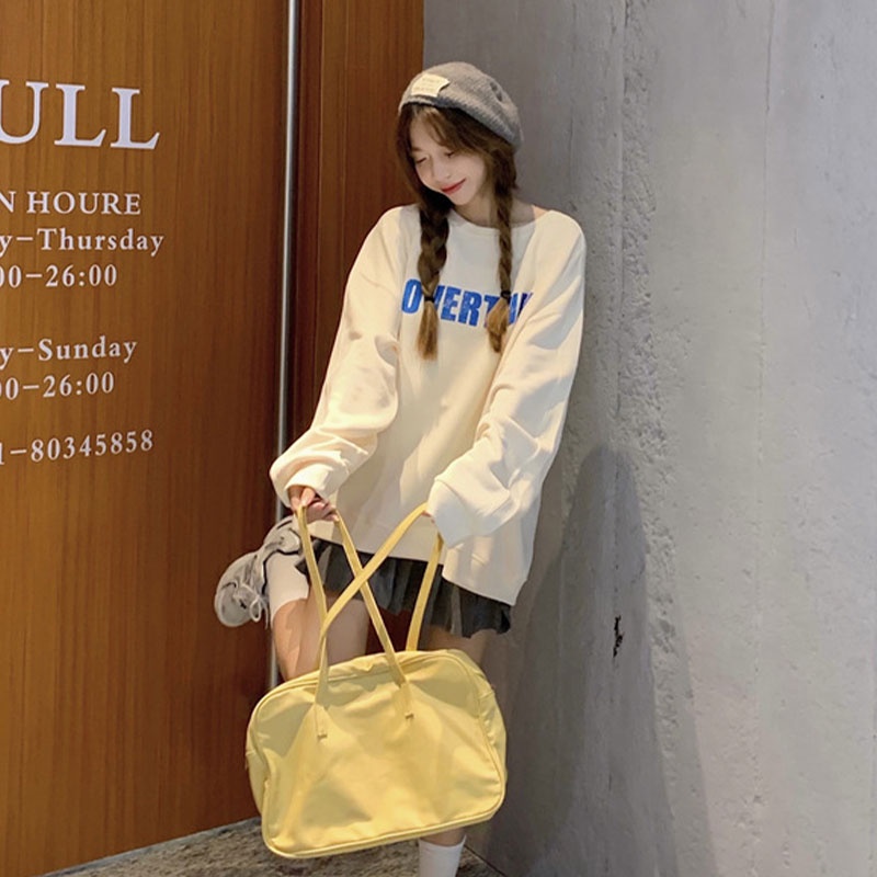 Áo sweatshirt thể thao XINLANYASHE dáng rộng in họa tiết chữ cái thời trang Hàn Quốc trẻ trung dành cho nữ