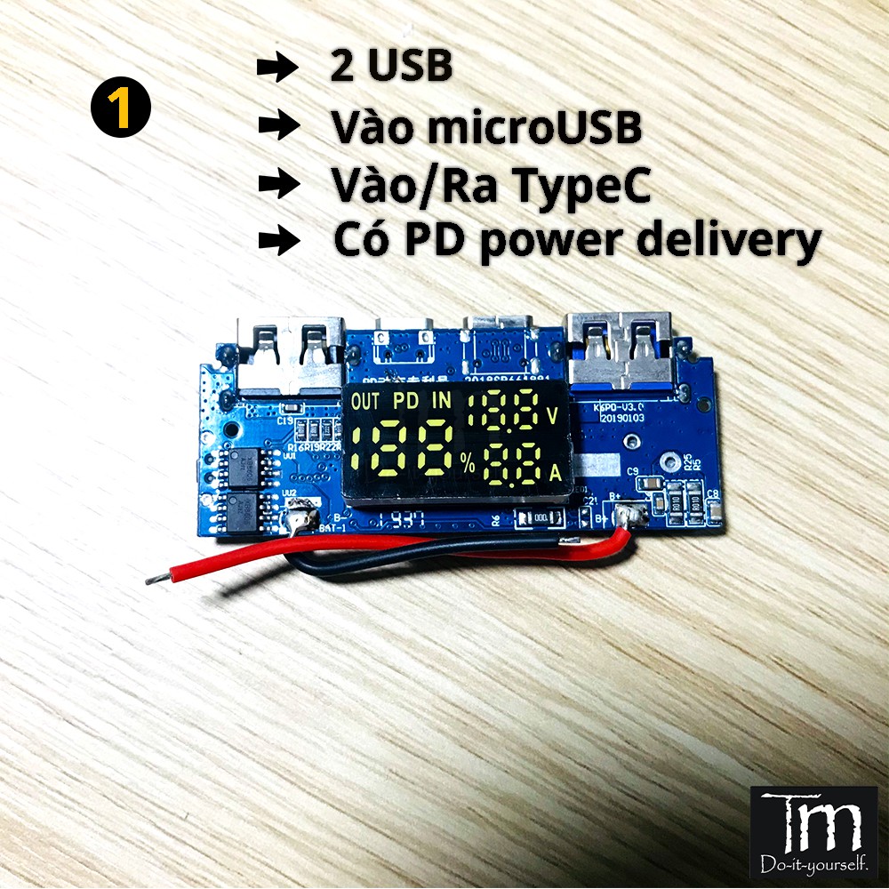 Mạch Sạc Dự Phòng Sạc Nhanh QC3.0 Hiển Thị Dòng Áp LCD