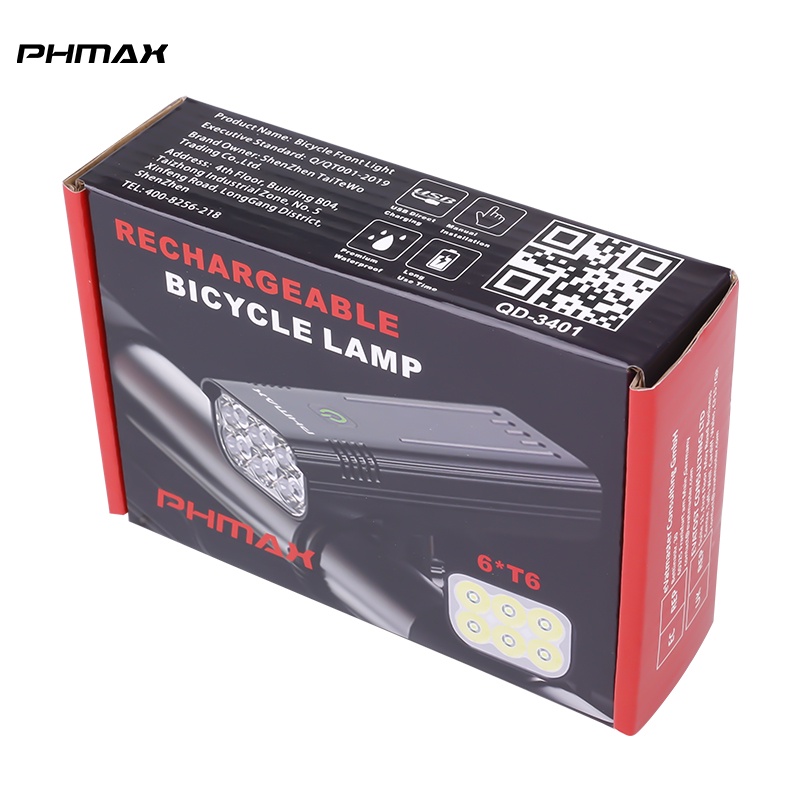 Đèn pha xe đạp PHMAX chống thấm nước sạc usb chất lượng cao