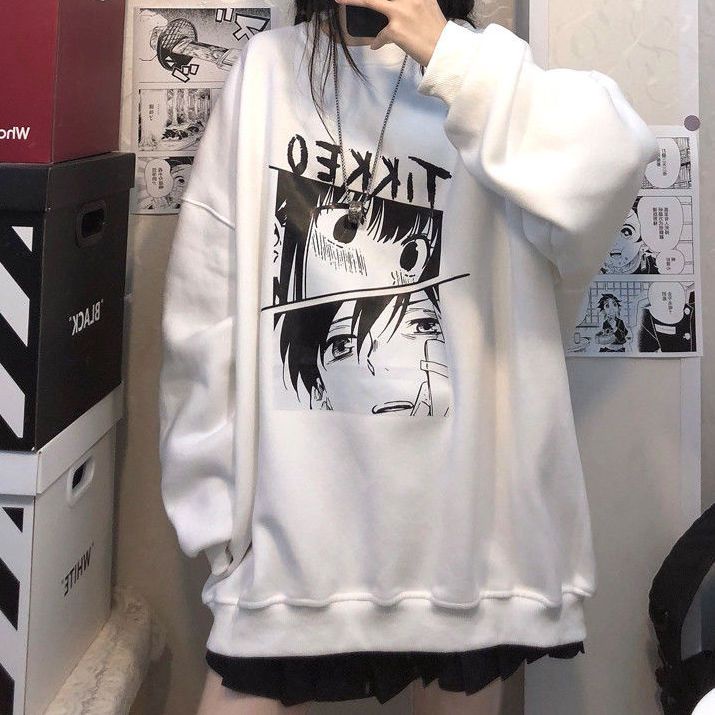 Áo sweater Cổ Tròn Dáng Rộng In Họa Tiết anime Nhật Bản Thời Trang Cho Nữ
