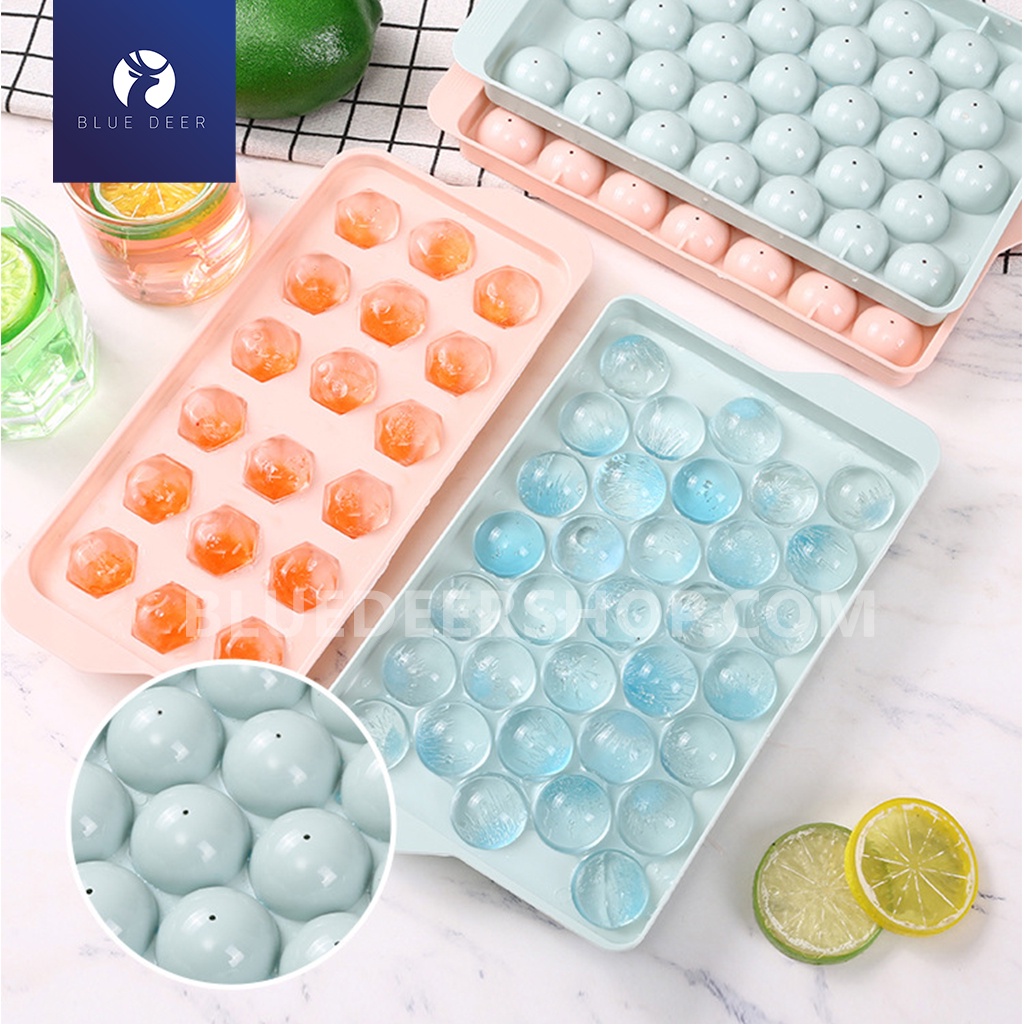 Khay làm đá tròn 33 viên, khay đá có nắp thông minh hình bi – BLUE DEER