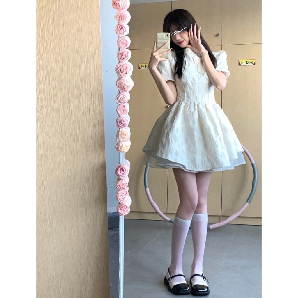 Đầm Công Chúa Tay Phồng Màu Trắng Thời Trang Mùa Hè Cho Nữ