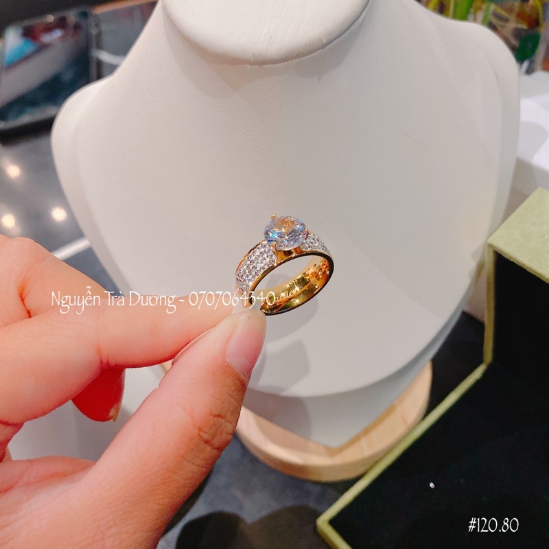 Nhẫn titan hột cao màu vàng không đen