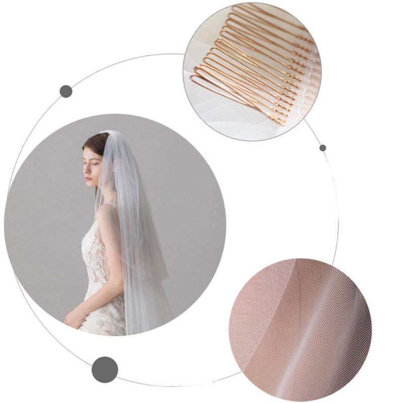 Mạng Che Mặt 2 Lớp Kèm Lược Kim Loại Dài Bằng Vải Tuyn Cho Cô Dâu Chụp Ảnh Cưới