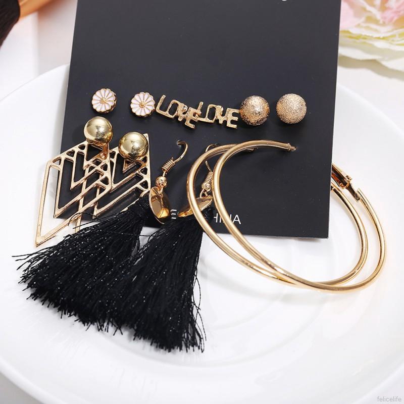 Bộ 6 đôi bông tai kiểu dáng thời trang điệu đà cho nữ