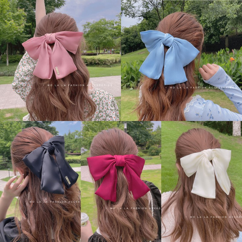 Kẹp Tóc Nơ Vải Satin Cỡ Lớn Kiểu Hàn Quốc Xinh Xắn