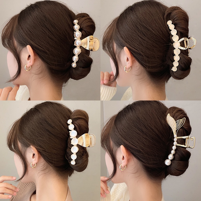 Kẹp tóc kim loại đính ngọc trai giả sang trọng thời trang