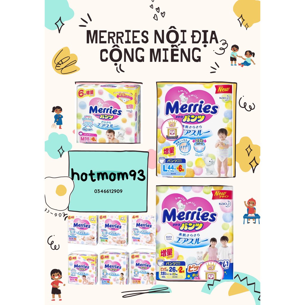 ( NỘI ĐỊA CỘNG MIẾNG) BỈM QUỐC DÂN DÁN/ QUẦN  MERRIES NỘI ĐỊA NHẬT BẢN CỘNG MIẾNG NB96/S88/M68/L58/XL44/XXL28