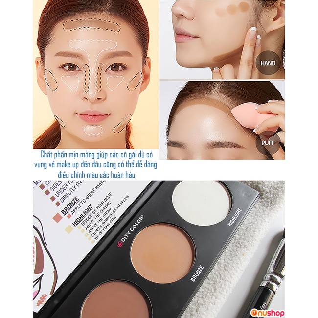 Phấn Tạo Khối City Color 3 ô Contour Effects 100g Chính Hãng