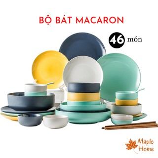 Bộ bát đĩa - bộ bát cao cấp - 46 món Macaron cho 10 người - có hộp đẹp làm quà tặng tân gia SBAT-46mac