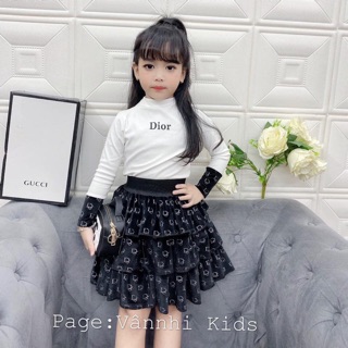 [NHẬP KIDTET hoàn 15% xu đơn 150k] Set áo zip Diorrr - chân váy nhung 3 tầng