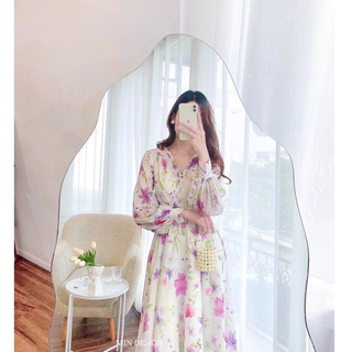 Váy cổ tim hoa tím xòe Min Design