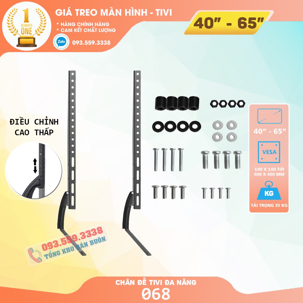Chân Đế Tivi Để Bàn TV02 40 - 43 - 50 - 55 - 60 - 65 Inch - Chân Tivi Đa Năng Tương Thích Các Loại Tivi - Model: DH-068