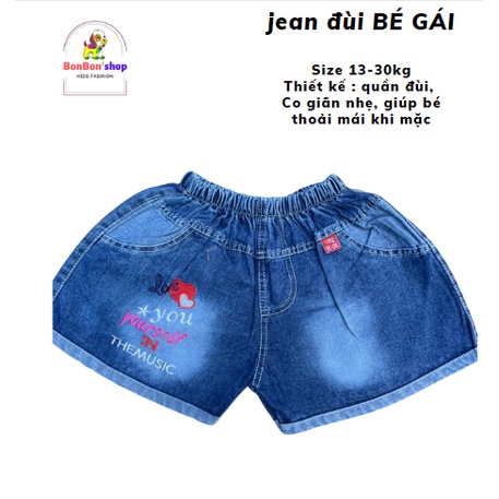 (ảnh thật 100%) Quần Đùi Jean Cho Bé Gái thuê hình Ngộ Nghĩnh Size 13kg đến 35kg