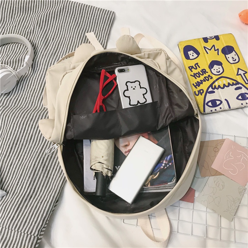 Ba Lô Đi Học Hình Vịt/Ếch Hoạt Hình Dễ Thương Bằng Nylon Cho Thanh Thiếu Niên Nữ