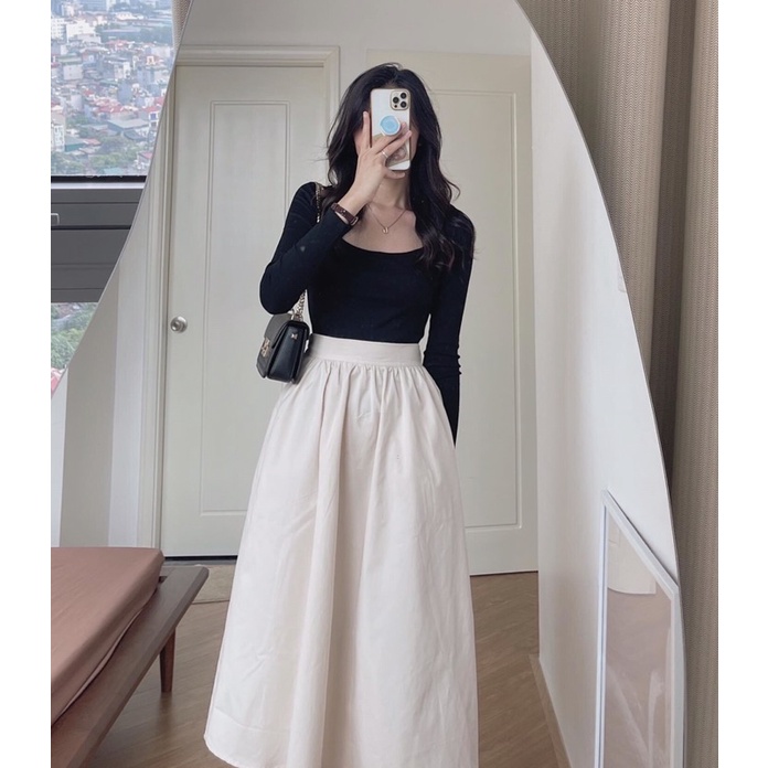 Áo dài tay cổ U chất cotton chuẩn l1