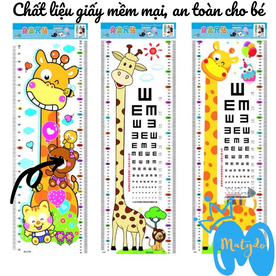 Thước đo chiều cao dán tường MATYDO cho bé nhiều hình dễ thương bền đẹp