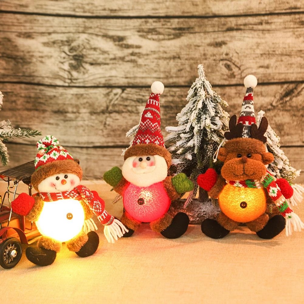 Búp bê hình ông già Noel/người tuyết/tuần lộc có đèn LED phát sáng dễ thương trang trí cây thông Noel