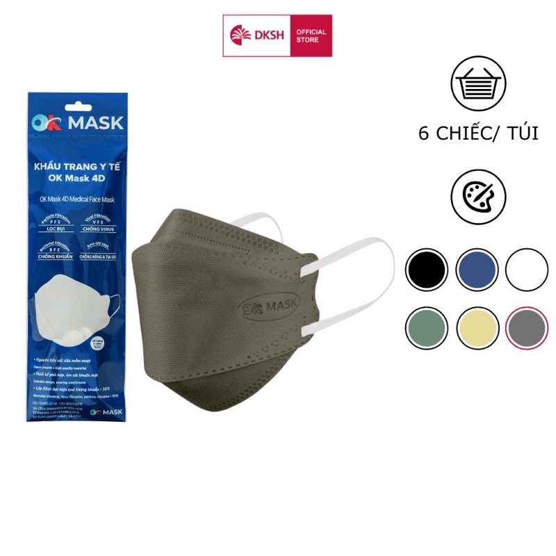 Khẩu trang y tế cao cấp 4D thương hiệu OK Mask (Túi 6 cái)