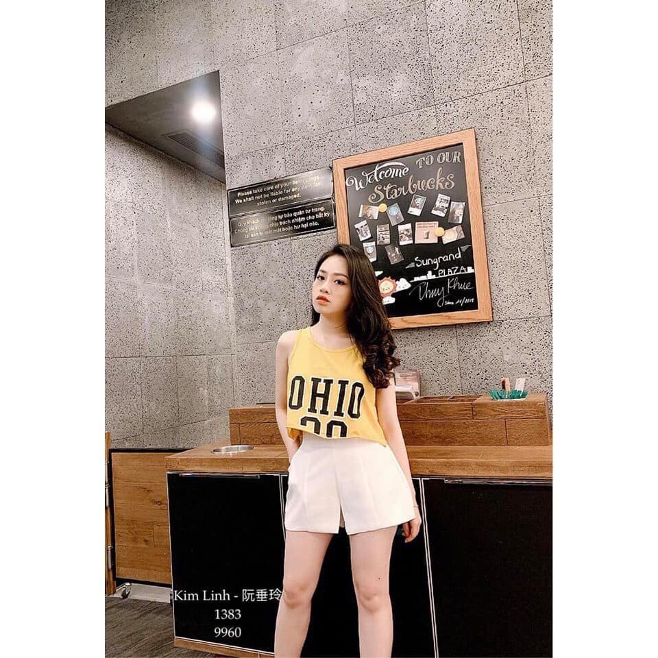 T513 Áo Tanktop Ngắn In Chữ OHIO Kèm Nửa Số Chất Cotton