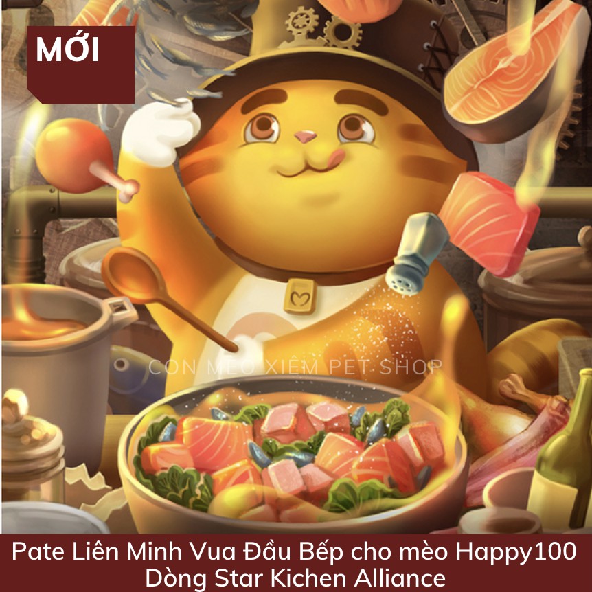 [Mã PET0505 giảm 8% đơn 250K] Pate cho mèo Happy 100 vua đầu bếp 70g, thức ăn mèo lớn mèo con nhỏ Con Mèo Xiêm