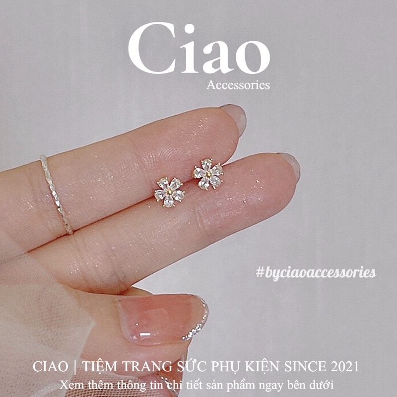 Khuyên tai/ Bông tai mạ bạc S925 thiết kế hình hoa đính đá nữ tính Quinn Tiny Ciao
