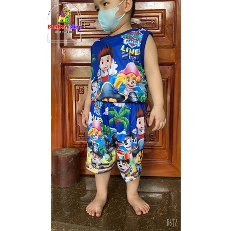 (C02_Kèm video) Bộ bé trái, bộ 3d cho bé trai hình chú chó cứu hộ Paw Patrol, vải mát lạnh cho bé từ 3-7 tuổi