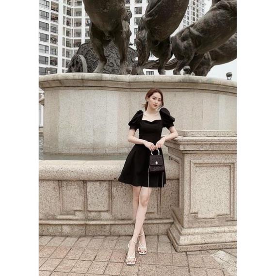 Đầm váy nữ suông đen tay phồng Joky Dress