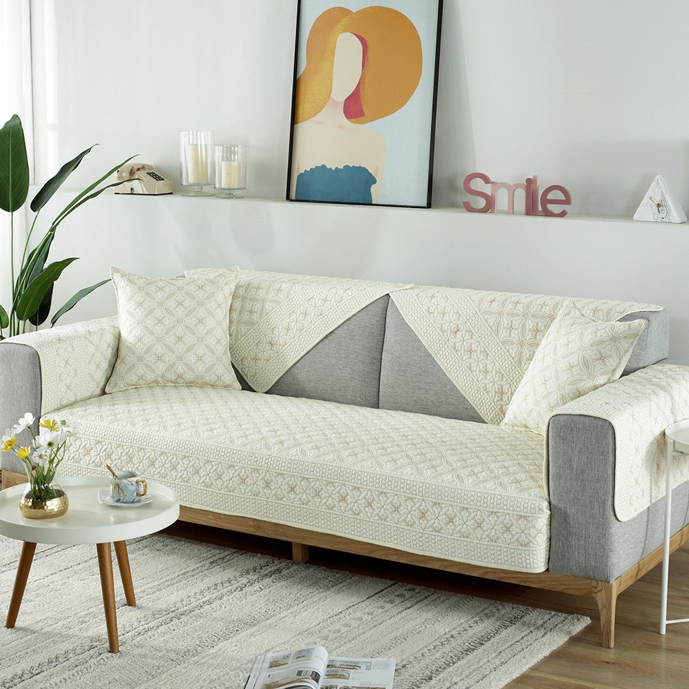 Áo bọc ghế sofa thêu hoạ tiết hai mặt chất liệu vải cotton cao cấp dùng bốn mùa hàng mới