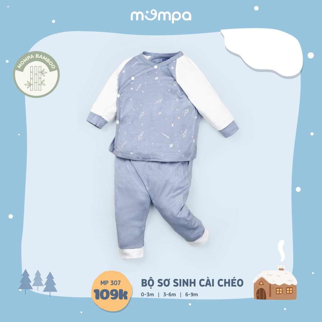 Bộ sơ sinh cài chéo cho bé Mompa từ 0-9M - MP307 hàng Made in Vietnam chất vải Bamboo thoáng mát