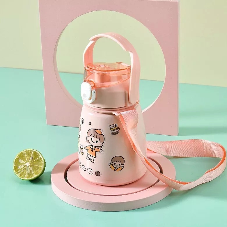 Bình nước bình giữ nhiệt 800ml, bình giữ nhiệt cute có ống hút, inox 304 không rỉ an toàn