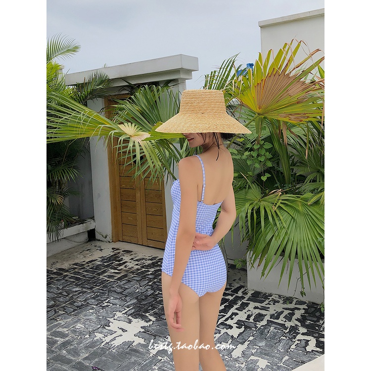 Bikini 1 mảnh đồ bơi đi biển liền thân hở lưng che bụng LUHAZO 2 dây thắt nơ kín đáo Hàn Quốc cạp cao nâng ngực 2393 LUH