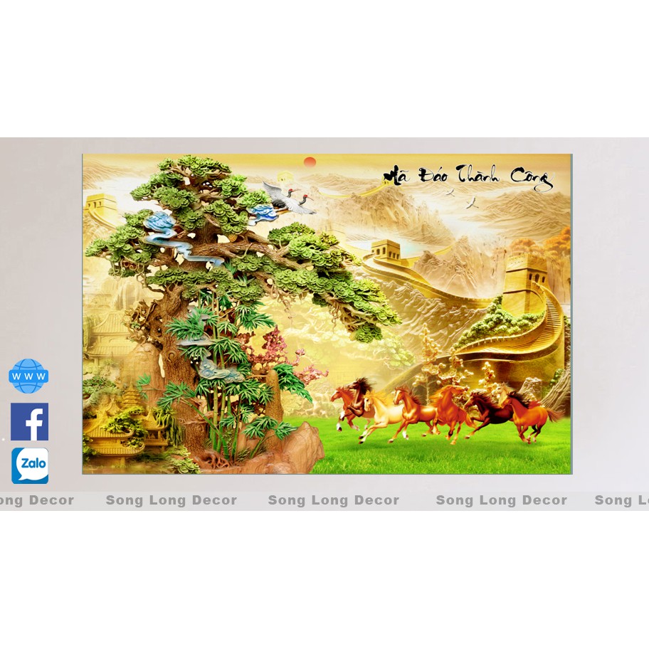 Tranh dán tường 3d Mã Đáo Thành Công - S77 Tranh 3D Phong Thủy - Song Long Decor