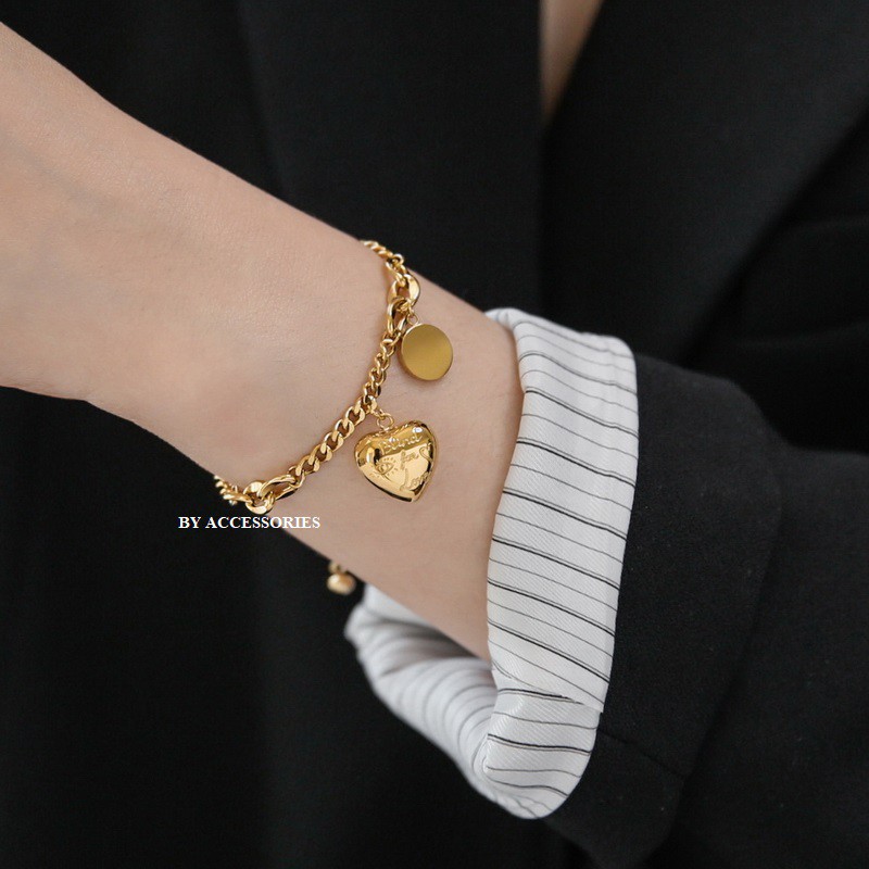 Lắc tay titan xích phối trái tim Blind for love không gỉ