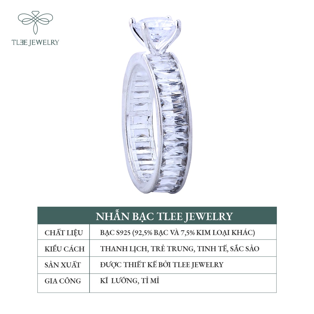 Nhẫn bạc nữ TLEE trụ đá bốn chấu viền đá kết cao cấp NCJ A0101