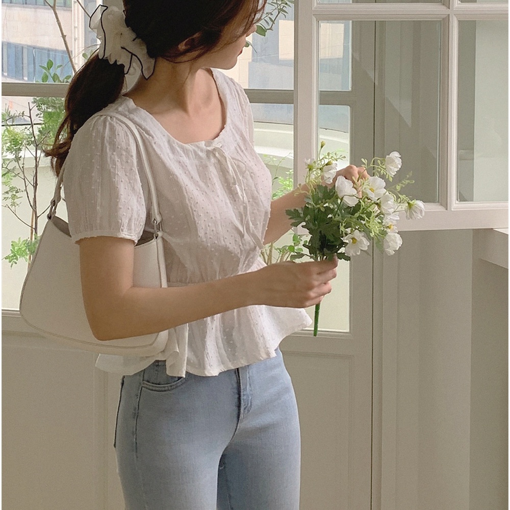 SUXI Áo Sơ Mi Tay Ngắn Cổ Vuông Màu Trơn Ngọt Ngào Dễ Thương Phong Cách Hàn Quốc Thời Trang Mùa Hè Cho Bạn Gái