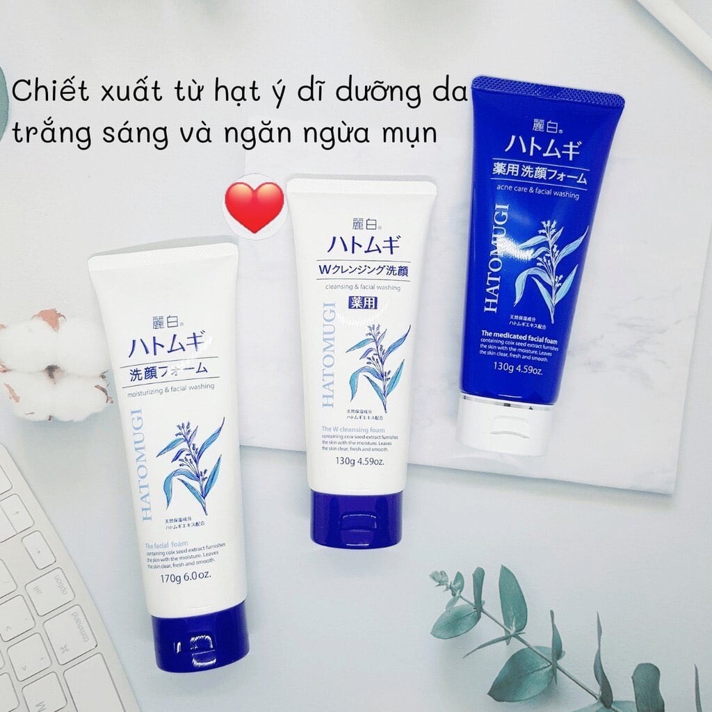 Sữa Rửa Mặt HATOMUGI Ý Dĩ Dưỡng Ẩm Trắng Da Reihaku Cleansing Facial Foam 130g và 170g