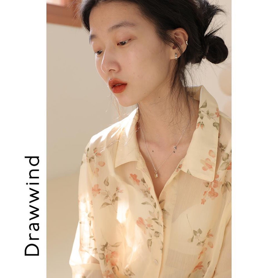 Áo Sơ Mi Chiffon Tay Dài Dáng Rộng In Họa Tiết Hoa Phong Cách retro Hong Kong Thời Trang Xuân Hè Dành Cho Nữ