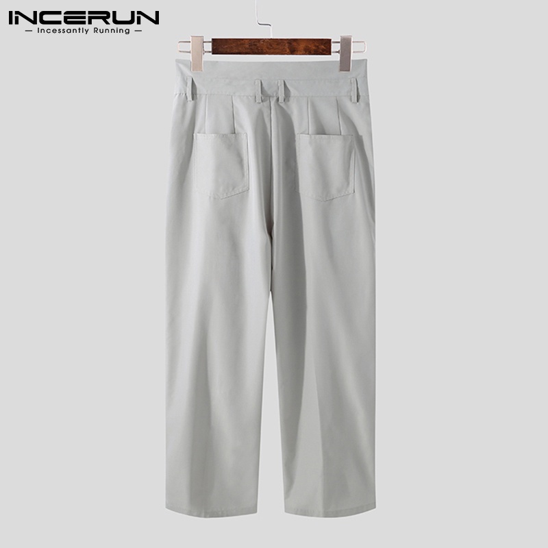Quần Dài Nam INCERUN Ống Suông Cạp Cao Màu Trơn Phong Cách Nhật Bản Thời Trang Có 3 Màu