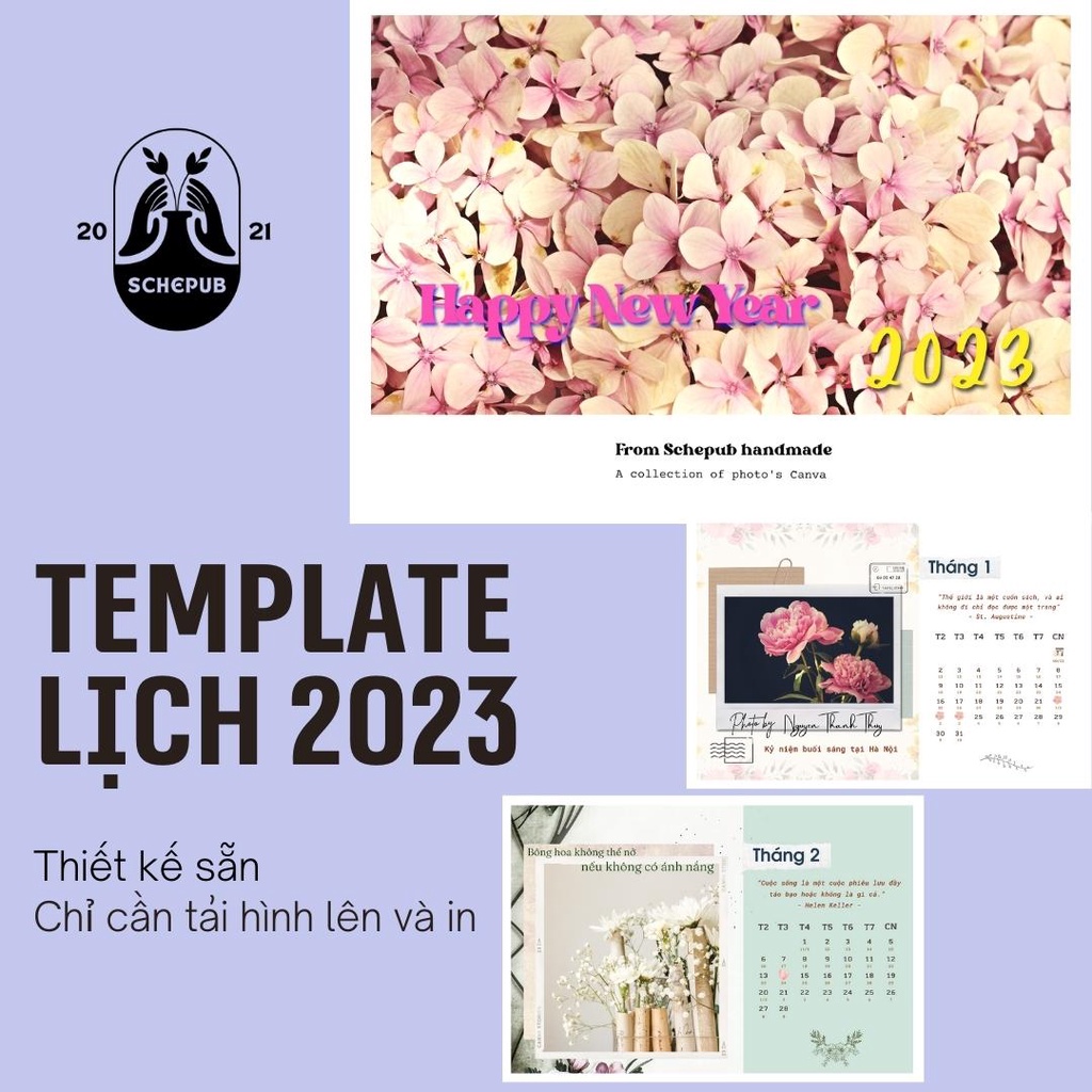 Template lịch để bàn kích thước A5, đã thiết kế sẵn trên Canva, chỉ cần kéo ảnh vô khung rồi in ấn