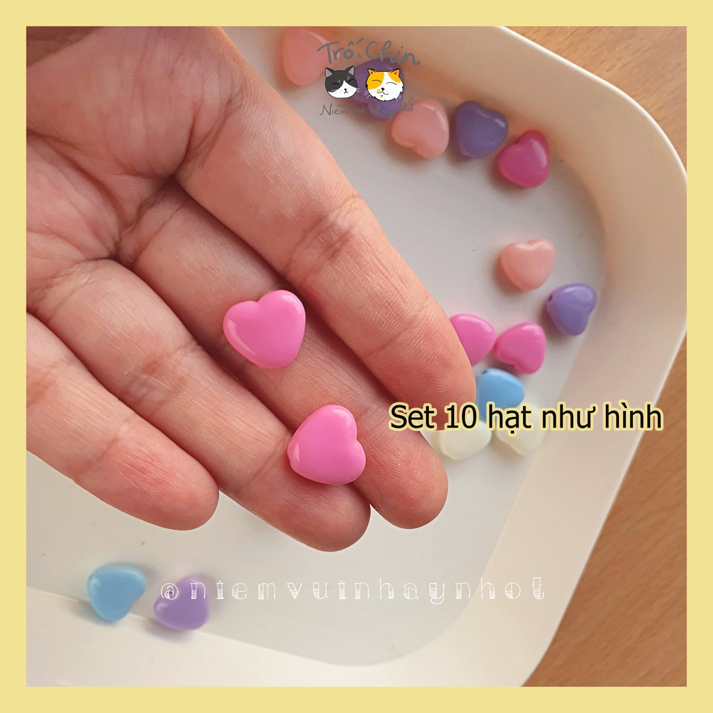Set 10 hạt nhựa Trái tim loại mới 12*11mm nhiều màu có lỗ xỏ 1mm